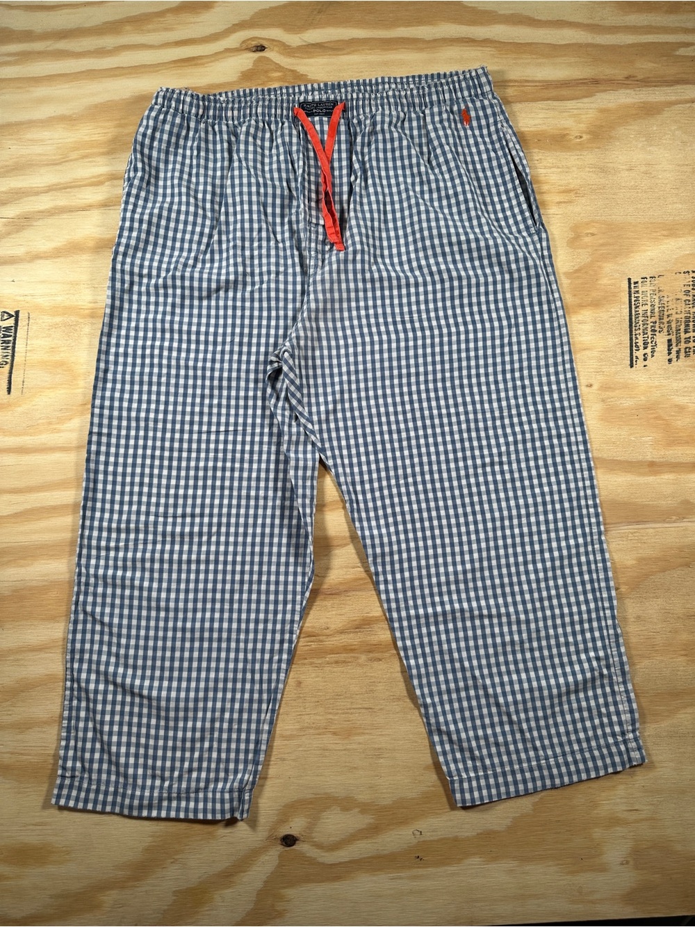 Ralph Lauren Navy & White Gingham Pajama Pants with Orange Drawstring